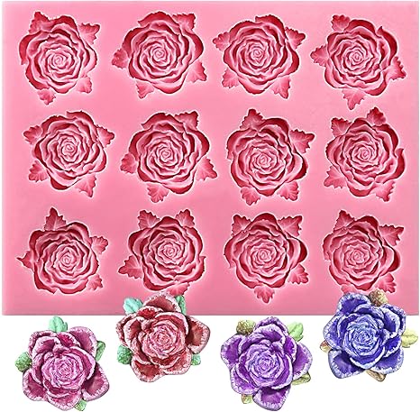 Amazon Funshowcase ブルーミングローズ 葉に 花型 製菓抜き型 シリコンモールド 製菓 ケーキデコレーション カップケーキトッパーデコ チョコレート アクセサリーパーツ ポリマーグレー 石鹸 粘土 ハンドメイド用型取り 12個 Funshowcase 飴 チョコレート型