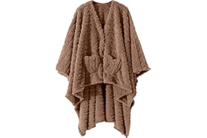 MOWKIM Wearable Blanket Sherpa Fleece Shawl Blanket with Pockets Blanket Poncho Cape for Adults, Cozy Shawl TV Throw Blankets