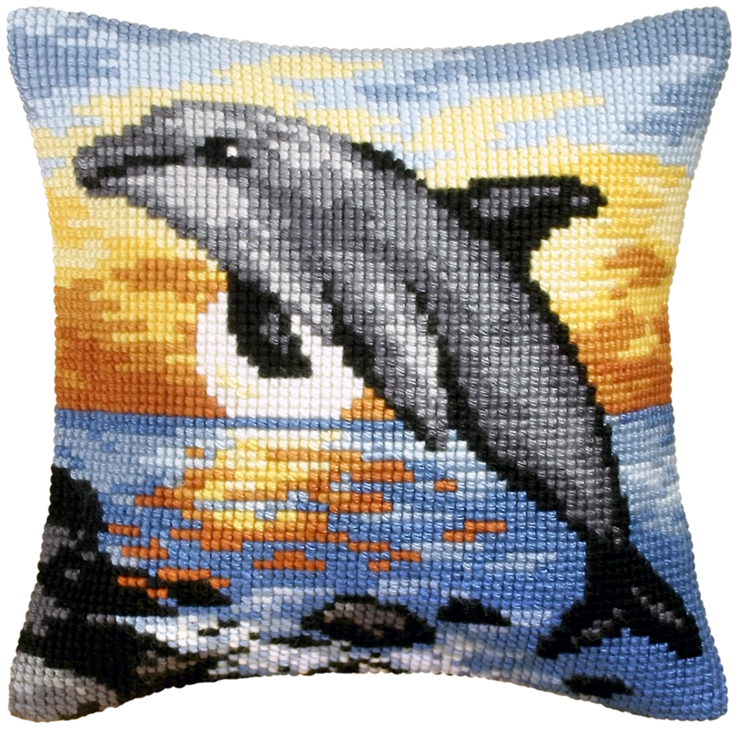 Orchidea - Cushion Cross Stitch Kit - Dolphin - Printed Canvas - 4.5 Count - for Adults - 9065, 40 x 40cm