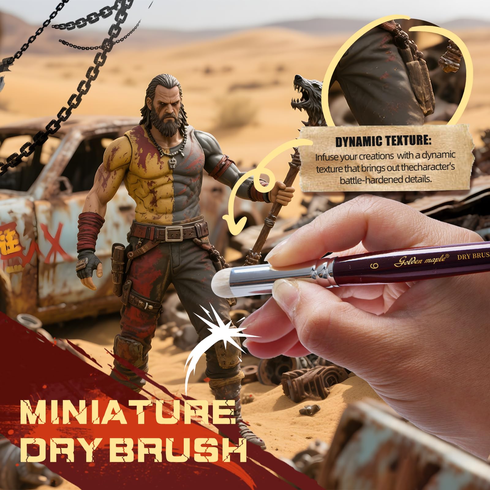 Golden Maple 7pc Drybrush Feine Pinsel, 3pc Drybrushes & 4 Kolinsky Pinsel for Miniaturfür, Modellmalerei Painting, Oil Acrylic Gouache Inks, 7 Größen 4