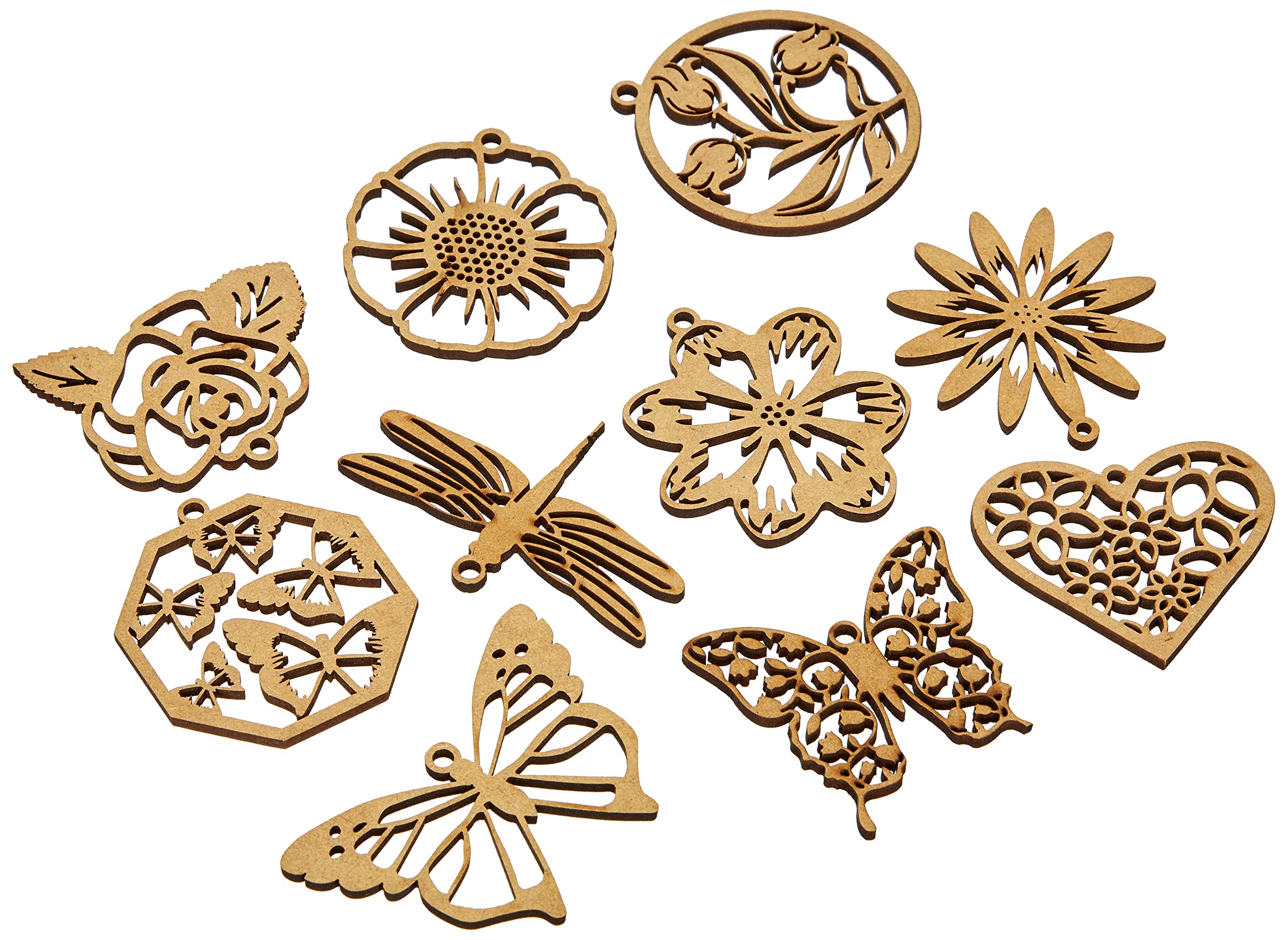docrafts Wooden Shapes - Florals, Butterflies & Dragonflies (Pack of 10),3.95x8.2109x12.51 cm