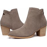 SHIBEVER Women's Ankle Boots Heel: Chunky Low Heeled Almond Toe Short Booties with Zipper Faux Suede Dress Western Fall 2025 Shoes