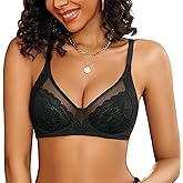 Avidlove Womens Lace Bras Sexy Underwire Unlined Bra V Neck Mesh Everyday Bra Lingeries No Padded