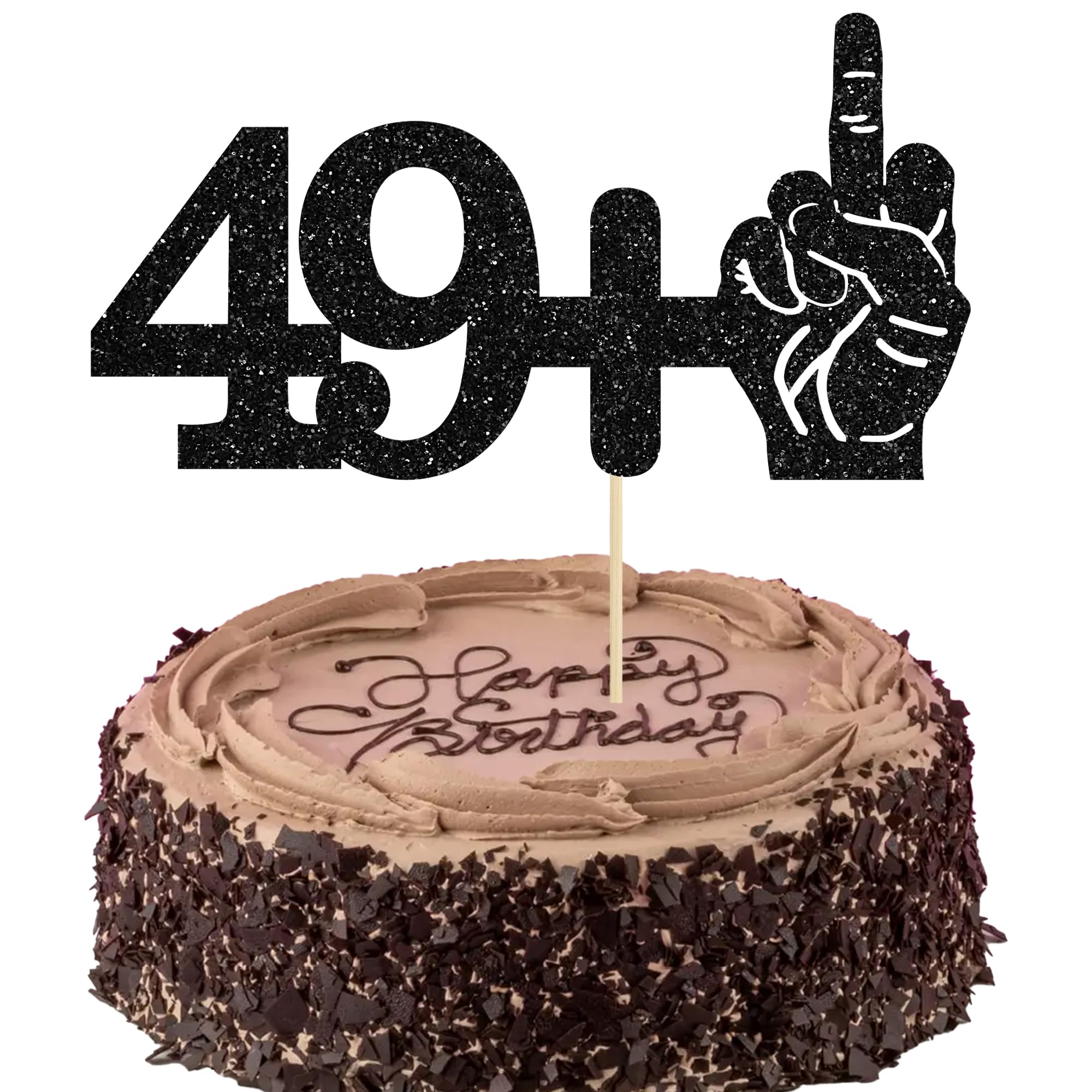 Ephlyn 1Pc 49+1 Black Glitter Cake Topper 50th Birthday Party Cake Decorations for Funny Fifty Years Old Birthday Party Supplies