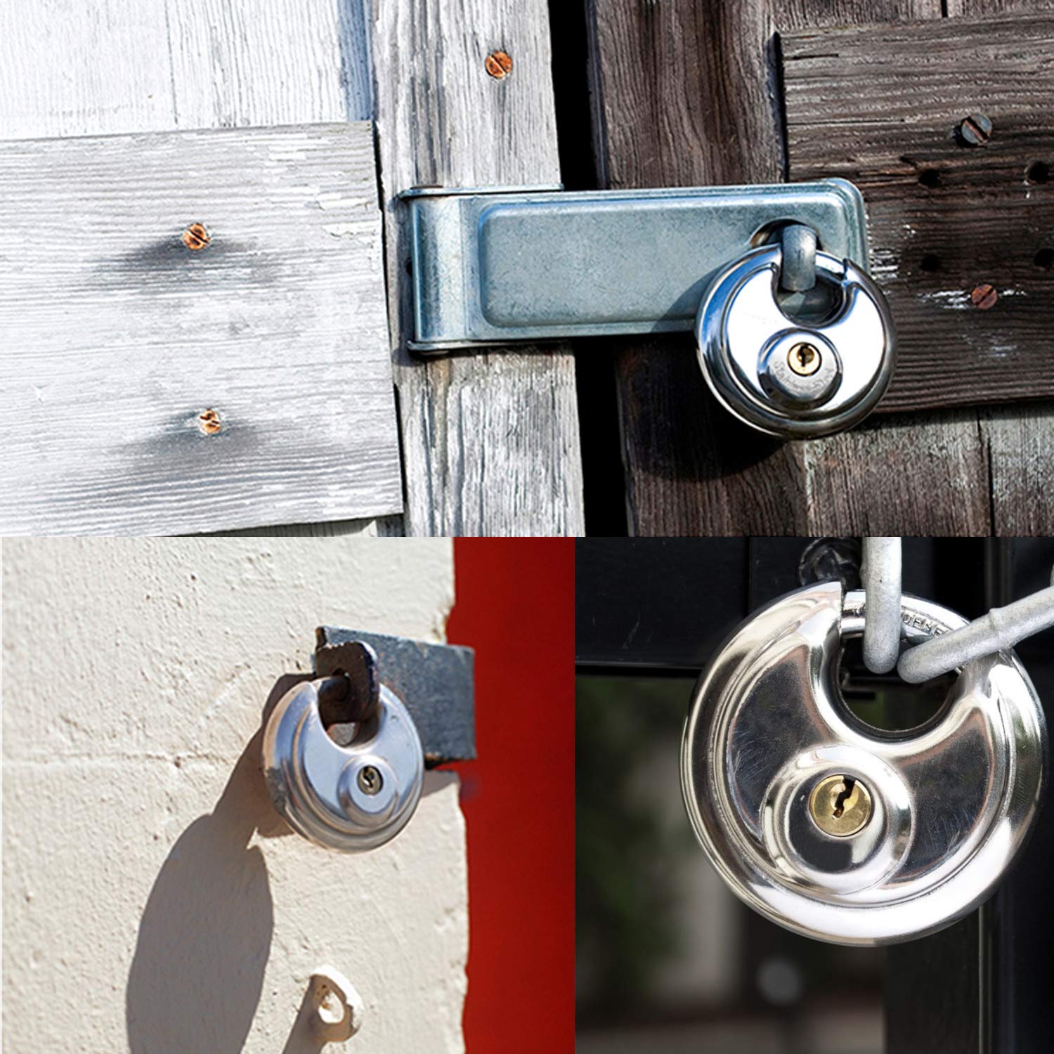 Discus Keyed Padlock Disc Storage Locks with Hardened Steel Shackle for Storage Unit, Moving Trailers, Shed, Fence(3/8-Inch Shackle)