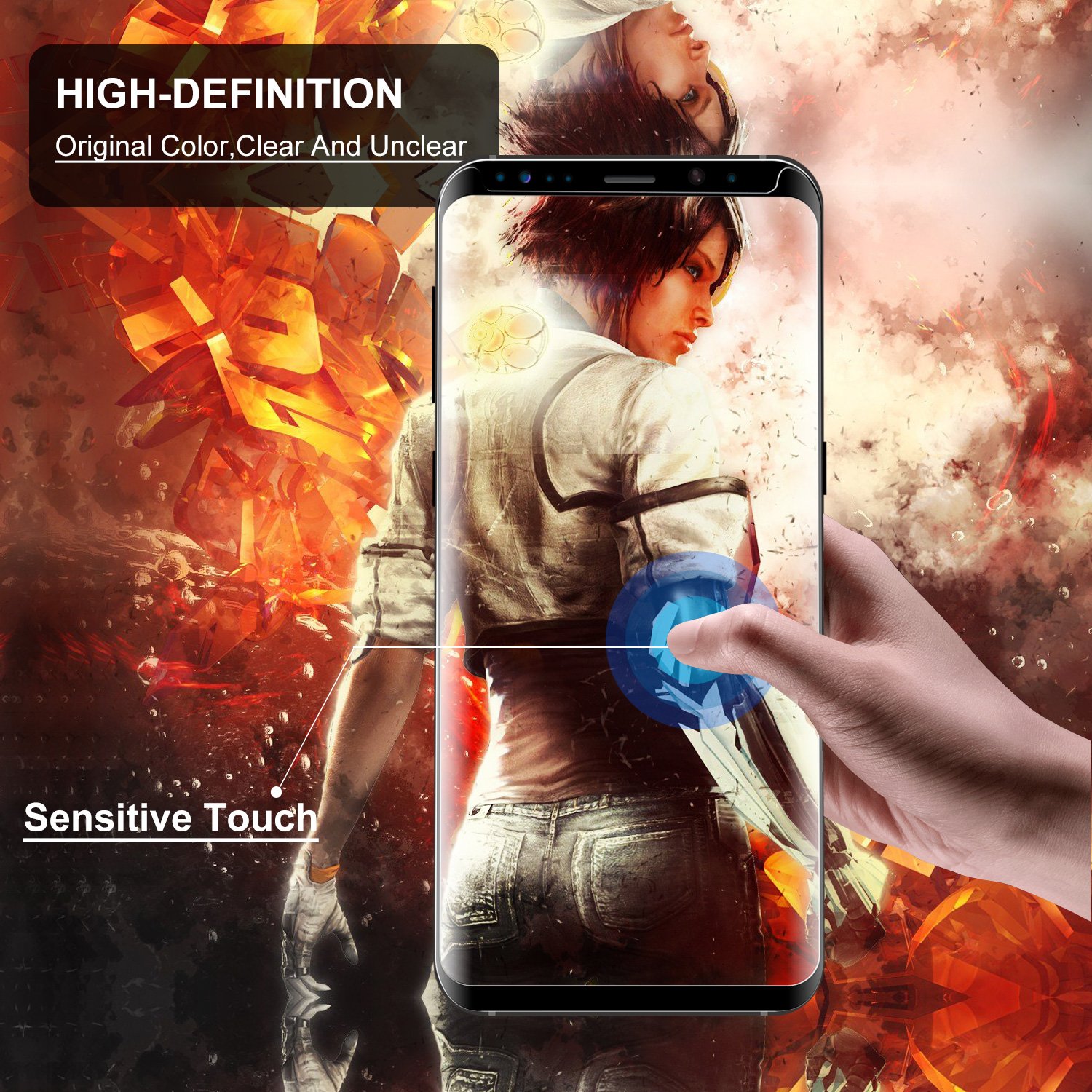 Ounier Galaxy S8 Tempered Glass Screen Protector, [Case Friendly][Easy Installation Tray] 3D Curved Tempered Glass Screen Protector (Black)