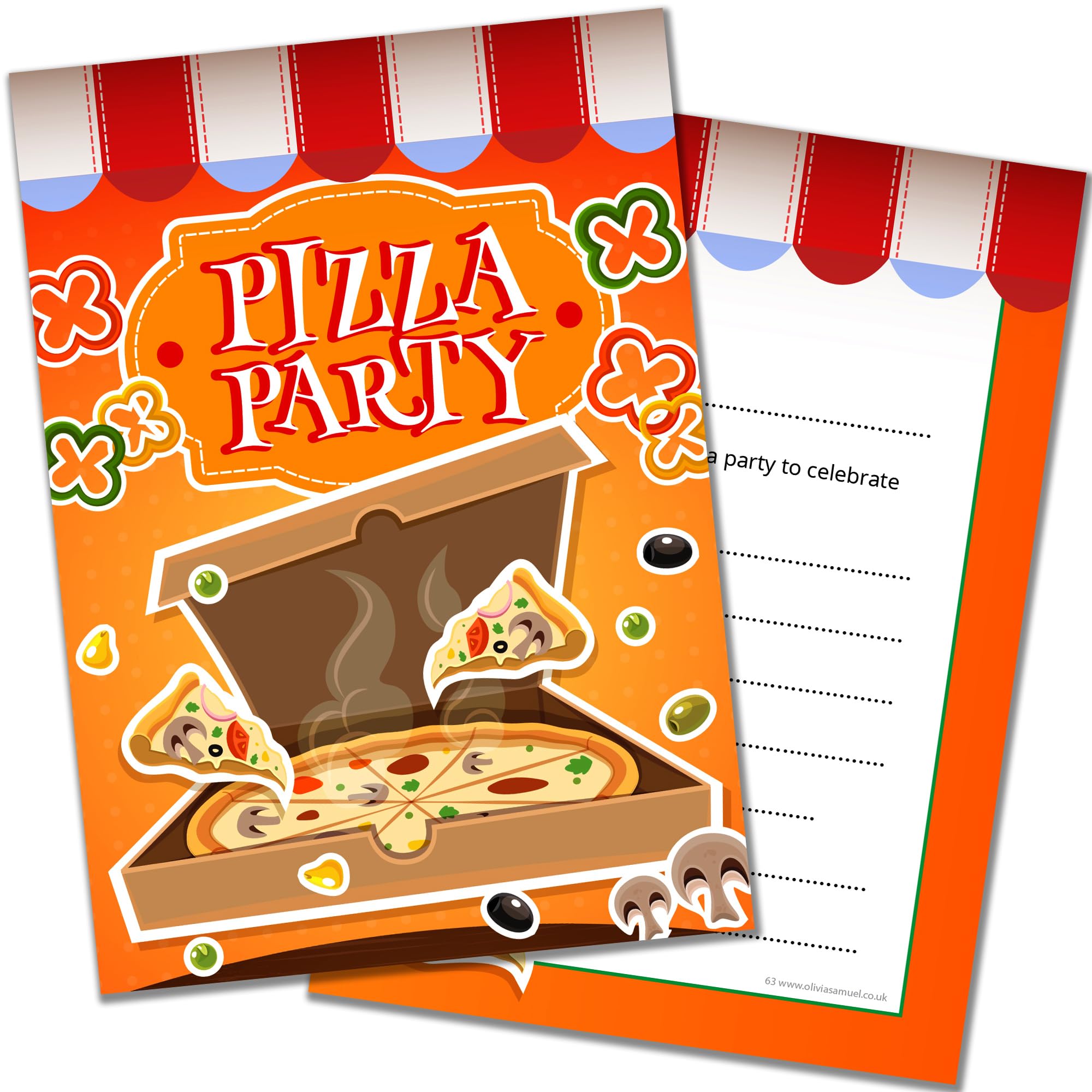 Olivia Samuel 20 x Pizza Party Invitations from Kids Pizza Invites - Ready to Write Postcard Style