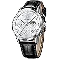 OLEVS Mens Watches Leather Chronograph Luxury Fashion Dress Analog Quartz Wrist Watch Luminous Waterproof Moon Phase Date