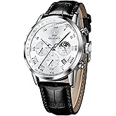 OLEVS Mens Watches Leather Chronograph Luxury Fashion Dress Analog Quartz Wrist Watch Luminous Waterproof Moon Phase Date