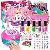Amagoing Kids Nail Polish Set for Girls, Girls Nail Kit Ages 7-12 with Nail Dryer, Quick-Dry Nail Polish, Nail Art Pens, Cartoon Press on Nail, Makeup Bag, Spa Manicures Birthday Christmas Gift Toy