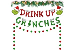 70 YEARS LOVED Glittery Christmas Decorations Banners，Drink Up Grinches Banner, Winter Holiday Garland Photo Props Banner for Party Home Decorations (Green)