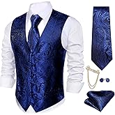 Barry.Wang Formal Men Flower Vest Paisley Jacquard Silk Ties Suit Waistcoat Set Wedding 5PCS