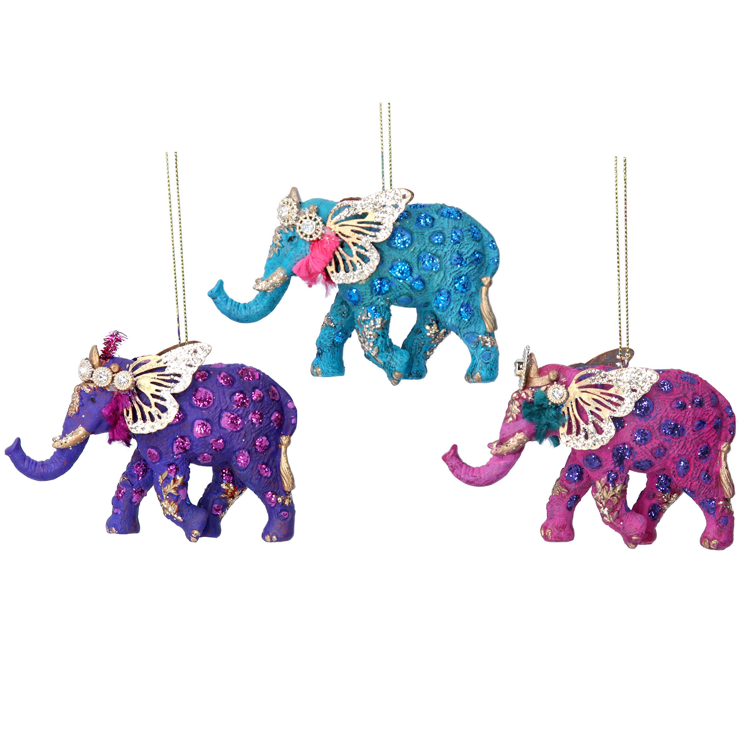 Gisela Graham Elephant Resin & Metal Decoration 7 cm Set of 3