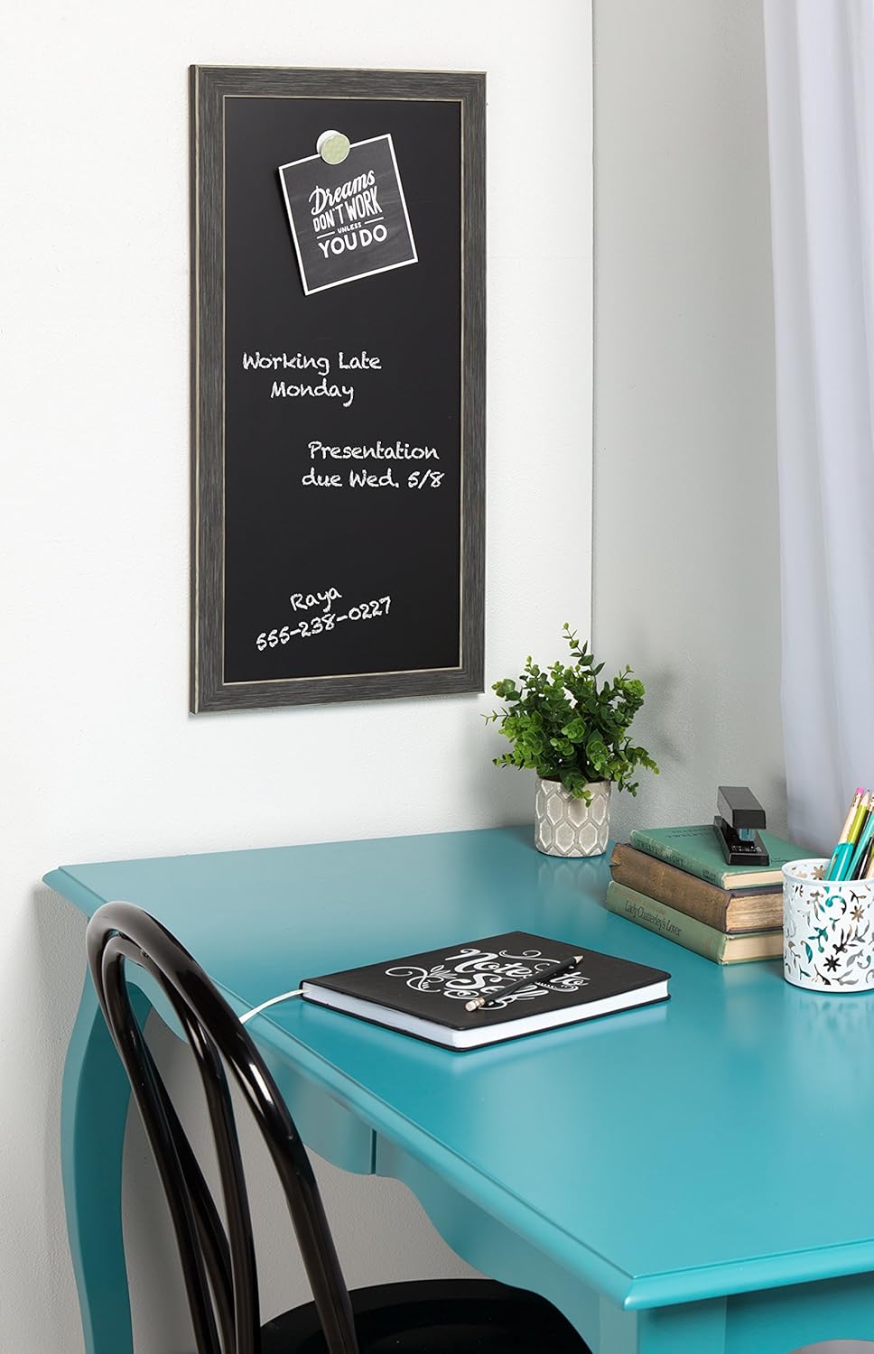 DesignOvation Wyth Framed Magnetic Chalkboard, 13x26, Gray: Home & Kitchen