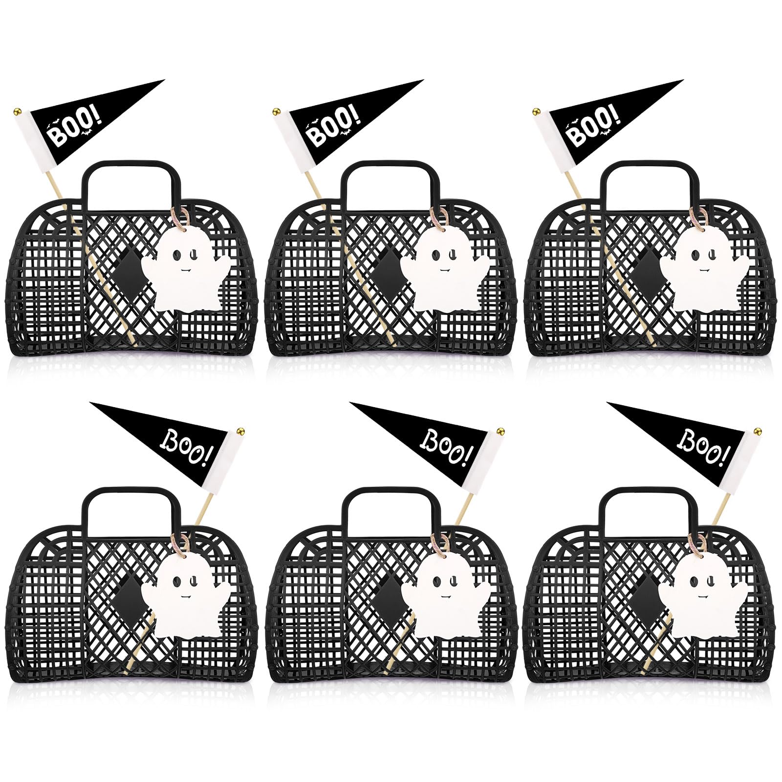 Photo 1 of Gerrii 6 Pcs Large Halloween Trick or Treat Bucket Cute Ghost Boo Jelly Goodie Candy Gift Basket Tote Bag Bulk with Handle for Halloween Party Decor Supplies