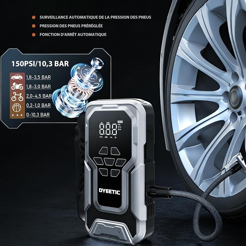 Booster Batterie Voiture Lithium 8000A avec Compresseur 150PSI/10.3Bar