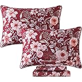 FADFAY Floral Sheets Set King Vintage Red Floral Bedding Shabby Pink Rose Elegant Peony Sheets Rustic Farmhouse Bedding 800 Thread Count 100% Egyptian Cotton Deep Pocket Fitted Sheet 4Pcs, King Size
