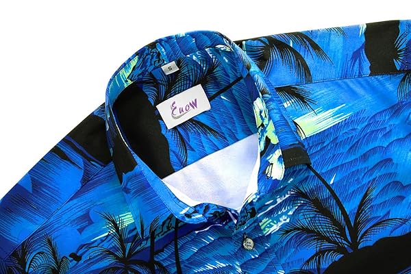 EUOW MEN’S HAWAIIAN SHIRT SHORT SLEEVES PRINTED BUTTON DOWN SUMMER BEACH DRESS SHIRTS (CYAN BLUE, L)