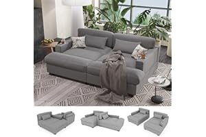 Ribilake Cozy Oversized Double Chaise Lounge Chair Indoor with Dual Cup Holders, 84 Inch Fluffy Comfy Oversized Loveseat Couch, Plush Corduroy Sleeper Sofa Bed for Living Room, Bedroom, Gray