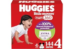 Huggies Size 4 Baby Diapers, Little Movers HuggFit 360° Baby Diapers with 360° Waistband, Size 4 (22-37 lbs), 144 Count, Pack