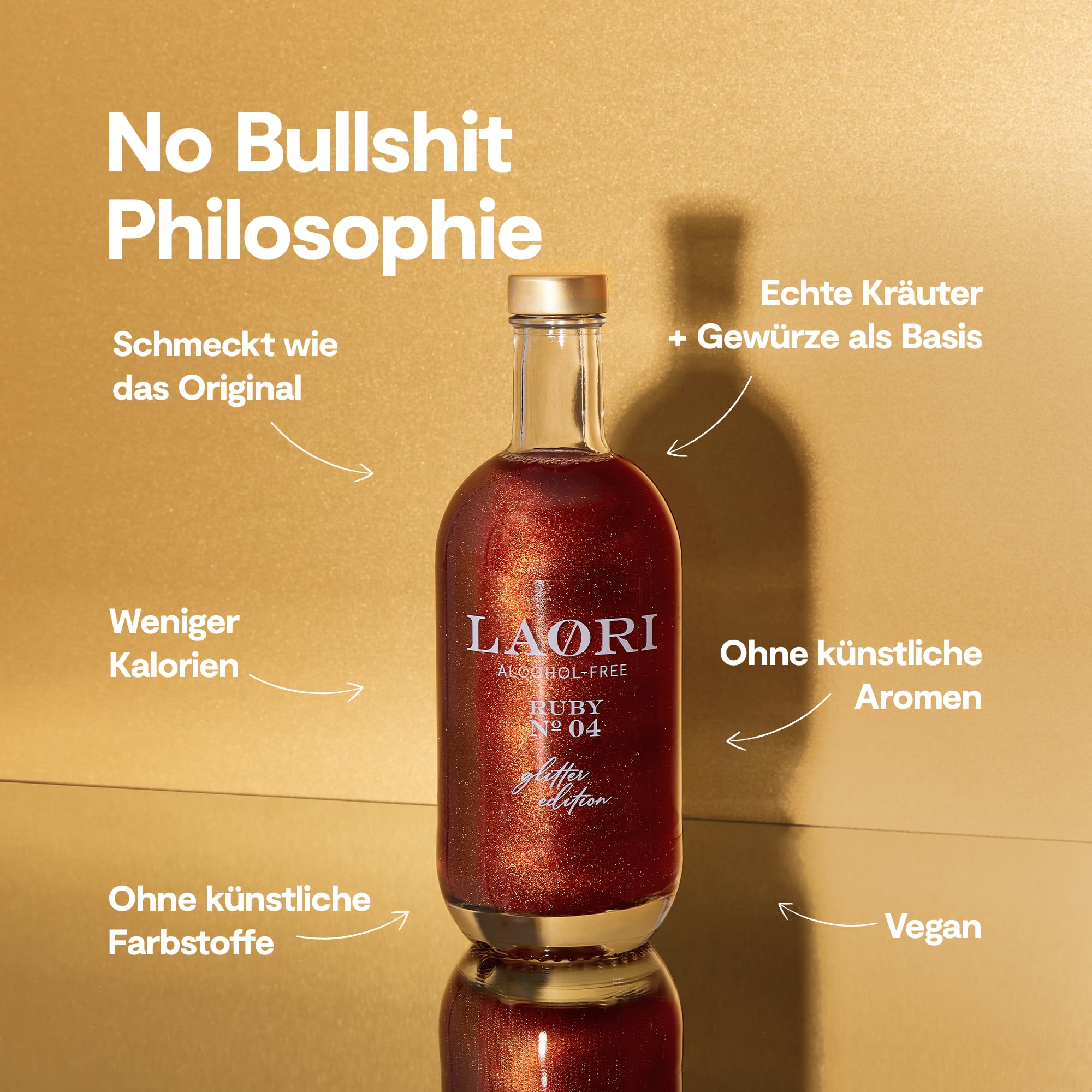 Laori Alkoholfreier Glitzer Spritz | Alkoholfreier Aperitif mit Glitzer ohne künstliche Aromen | Pflanzliche Farbstoffe | Perfekt für Spritz | Geschmack von Orange+Grapefruit | Nur 65 kcal 6