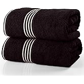 Bath Towels - 2PC 500GSM 100% Cotton Towel Set - 35x70in Extra Large Quick Drying Bath Towels - Absorbent Bath Sheets for Bathroom by Lavish Home (Black)