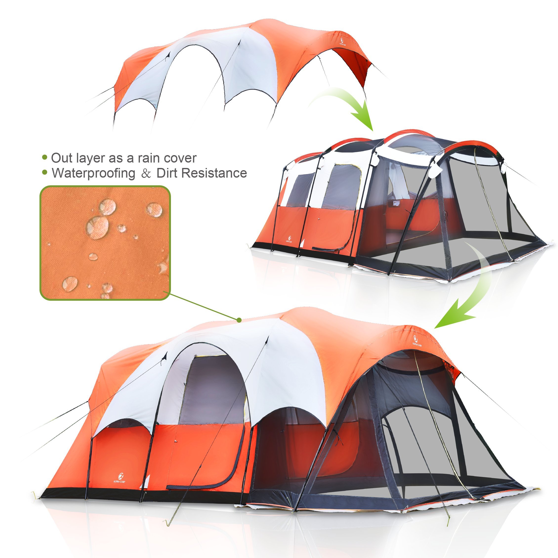 ALPHA CAMP 6 Person 10 Person Family Camping Tent Screen Room Cabin