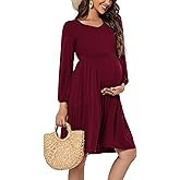 Smallshow Women's Maternity Dress Ruffle Long Sleeve Pregnancy Clothes