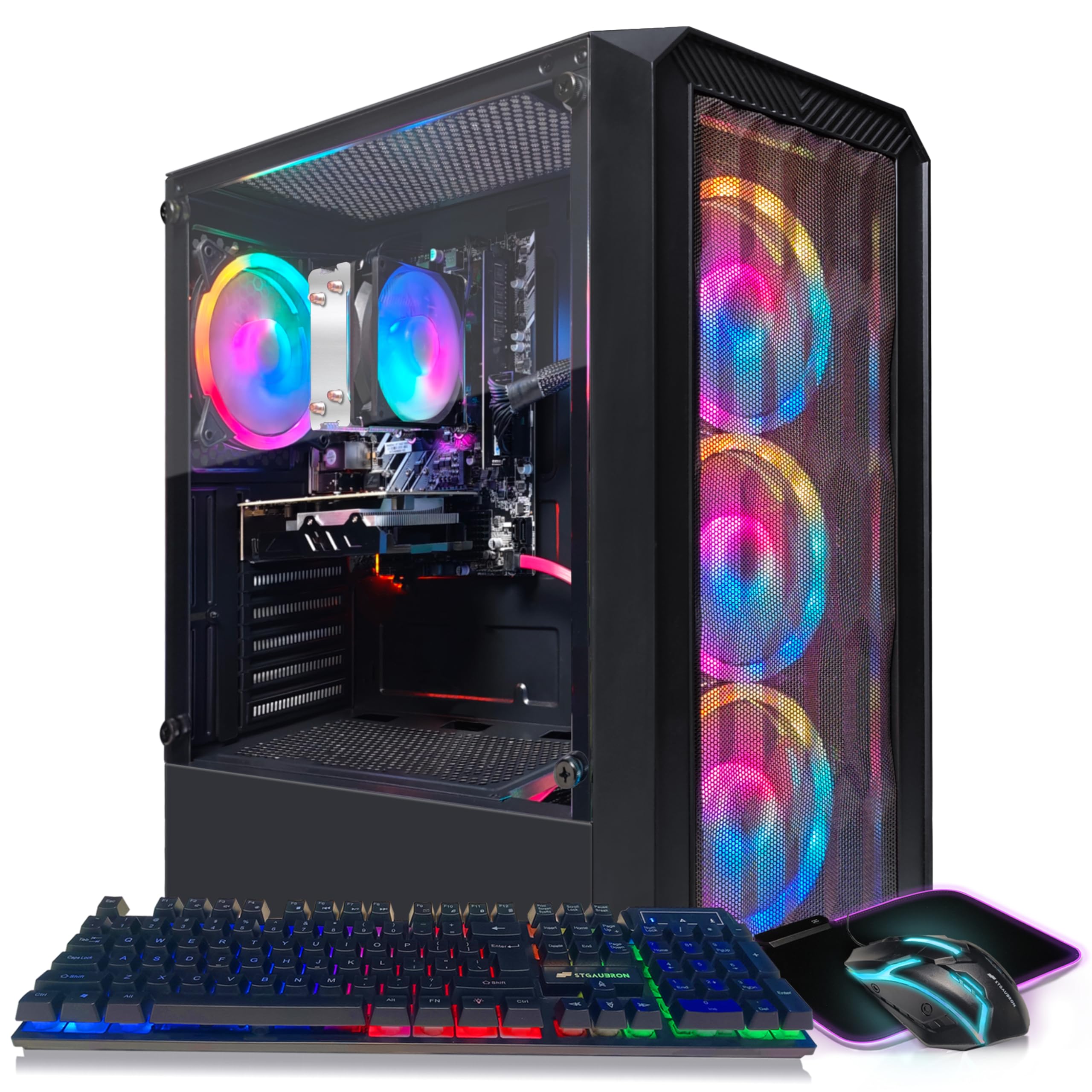STGAubron Gaming PC Desktop, Radeon RX 590 8G GDDR5, AMD Athlon 3000G 3.5G, 16G DDR4, 512G SSD, 600M WiFi, BT 5.0, RGB Fan x4, Windows 11 Home