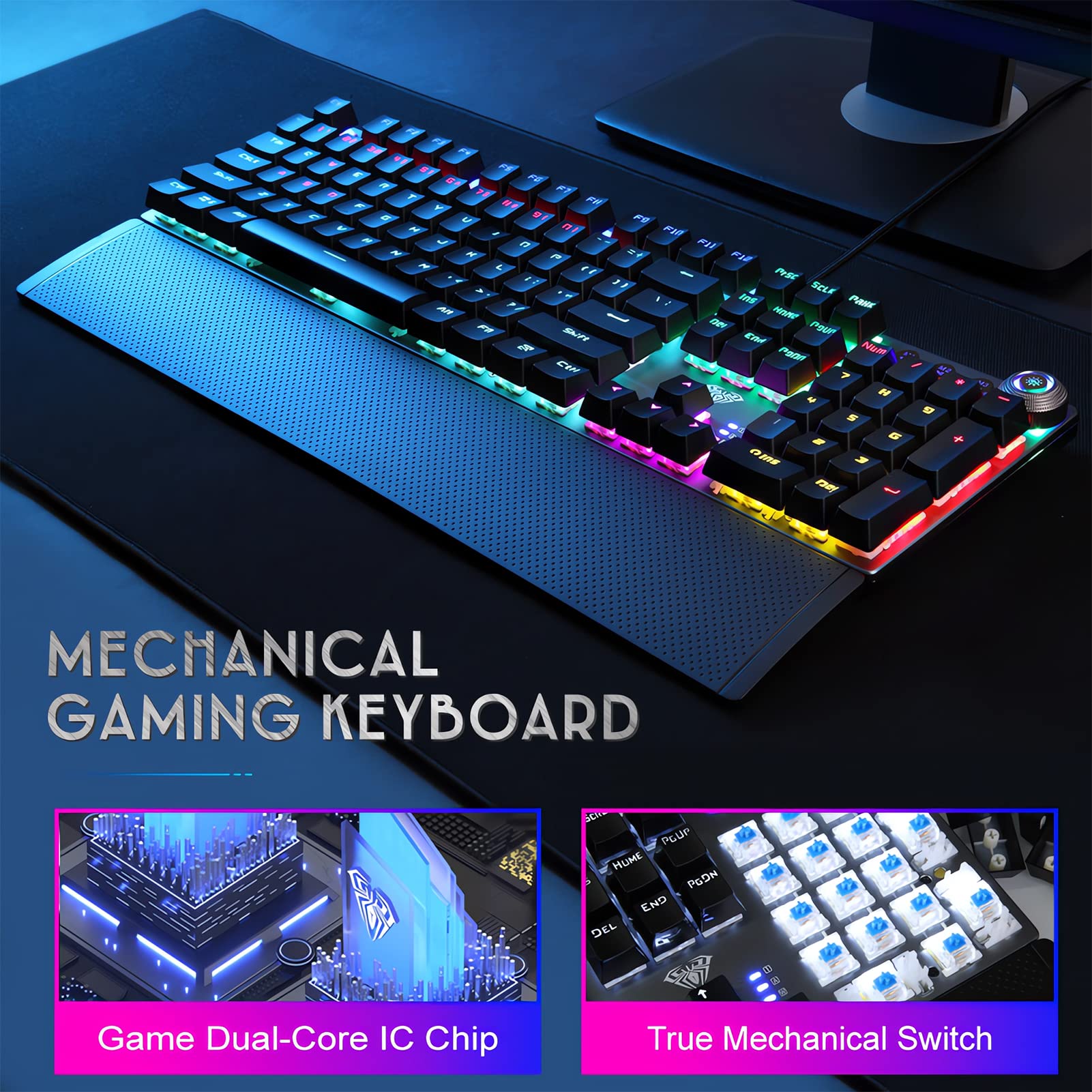 Mua AULA Mechanical Gaming Keyboard Blue Switches,Rainbow LED Backlit ...