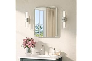 TETOTE Brushed Nickel Mirror 16 x 20 Brushed Nickel Metal Framed Bathroom Mirror, Tempered Glass, Modern Farmhouse Wall Mounted Mirror for Decorative(Horizontal/Vertical)