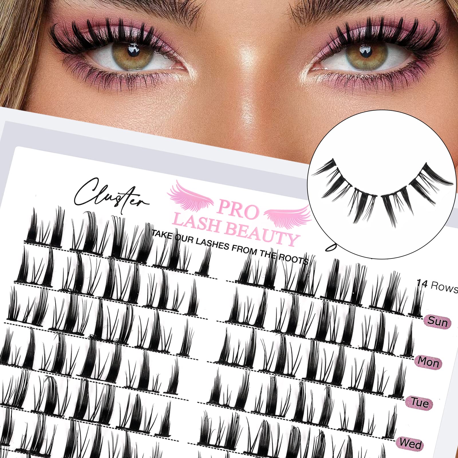 Manga Lashes Cluster Lashes 140 Pcs Lash Clusters 14 Pairs DIY Eyelash Extension Individual Cluster Eyelashes Mix Length Fluffy Super Thin Band Reusable Soft & Comfortable(Manga-D-mix)
