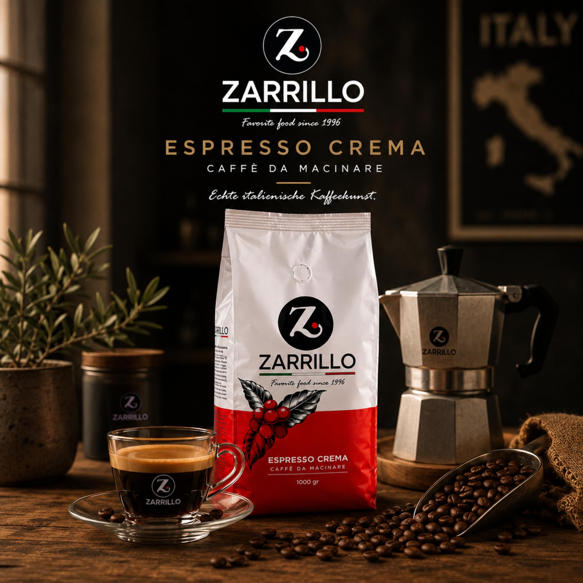 ZARRILLO Italienische Espresso Kaffeebohnen, Arabica und Robusta, für Vollautomaten & Siebträgermaschinen, Kräftige Crema, Mittlere Röstung (1 kg (1er Pack)) 8