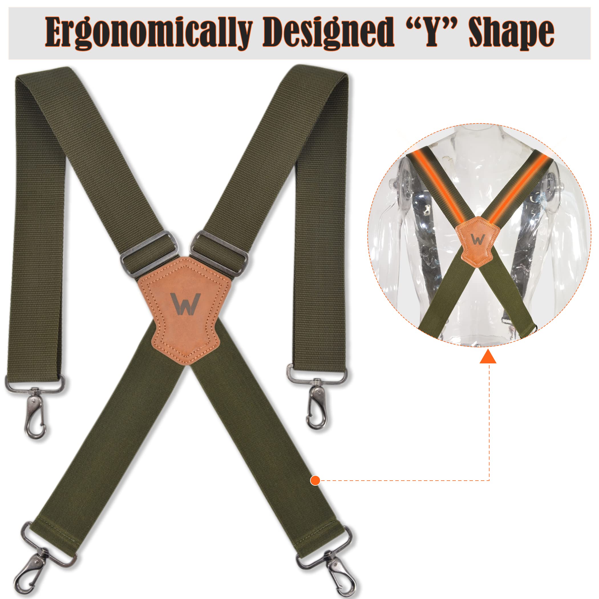 WELKINLAND Green Suspenders for Men - 2 Inch Wide, Heavy Duty Work Suspenders with Belt Loops - Military & Camo Patterns