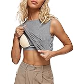 Wingslove Tank Top with Built In Bra for Women Shelf Bra Workout Tank Tops for Spring and Autumn Basics Sleeveless Garment Rhino Grey XL