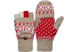 Beurlike Winter Fingerless Gloves Mittens for Women Men Warm Wool Knitted Convertible Flip Top Mittens Cold Weather