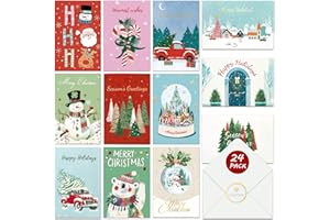 STYPOP Boxed Christmas Cards with Envelopes - 12 Designs Blank Inside Happy Holidays Cards with Envelopes, Assorted Merry Christmas Cards Bulk (24-Pack, 4" x 6")