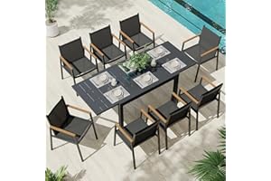 Oasbira Expandable Outdoor Patio Dining Table Set for 6-8 Person, Aluminum Outdoor Table and 8 Chairs with Textilene Fabric & HDPS Armrest, All-Weather Patio Furniture Set for Yard, Garden, Gray