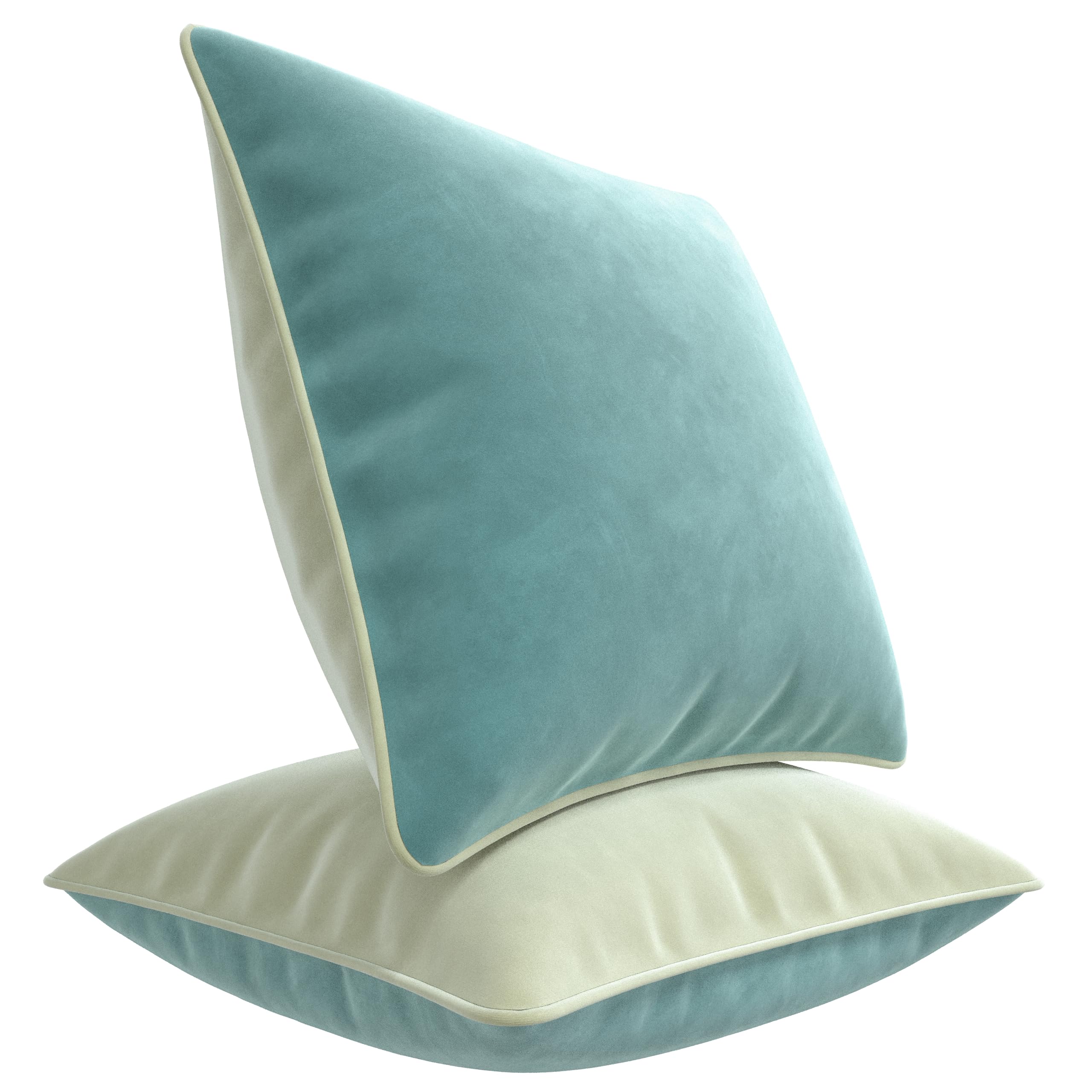 Blau Marité Decorative Velvet Throw Pillow Covers with Trim. Soft Velvet Decorative Pillow Cases. Velvet Cushion Covers. Contrast Pipping.(Blue and White, 20"x20")