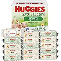 Huggies Natural Care Sensitive Baby Wipes, Unscented, Hypoallergenic, 99% Purified Water, 15 Flip-Top Packs (960 Wipes Total)