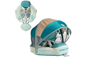 ANJEEIOT Mambobaby Float with Canopy Baby Pool Float for Swimming - Non-Inflatable Baby Float Newest Swim Float Add Tail Solid Swimming Trainer for Infant/Toddler 3-24 Months