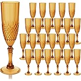 LEYIQU Plastic Champagne Flutes, Champagne Glasses Bulk, Reusable Unbreakable Acrylic Wine Glasses Goblets for Valentine’s Day Weddings Bachelor Parties Toasting (24,Amber)