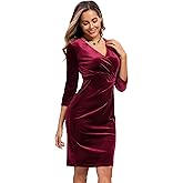 Atnlewhi Womens Velvet Bodycon Dresses Long Sleeve Deep V Neck Sexy Wrap Dress for Wedding Cocktail Evening Holiday Party