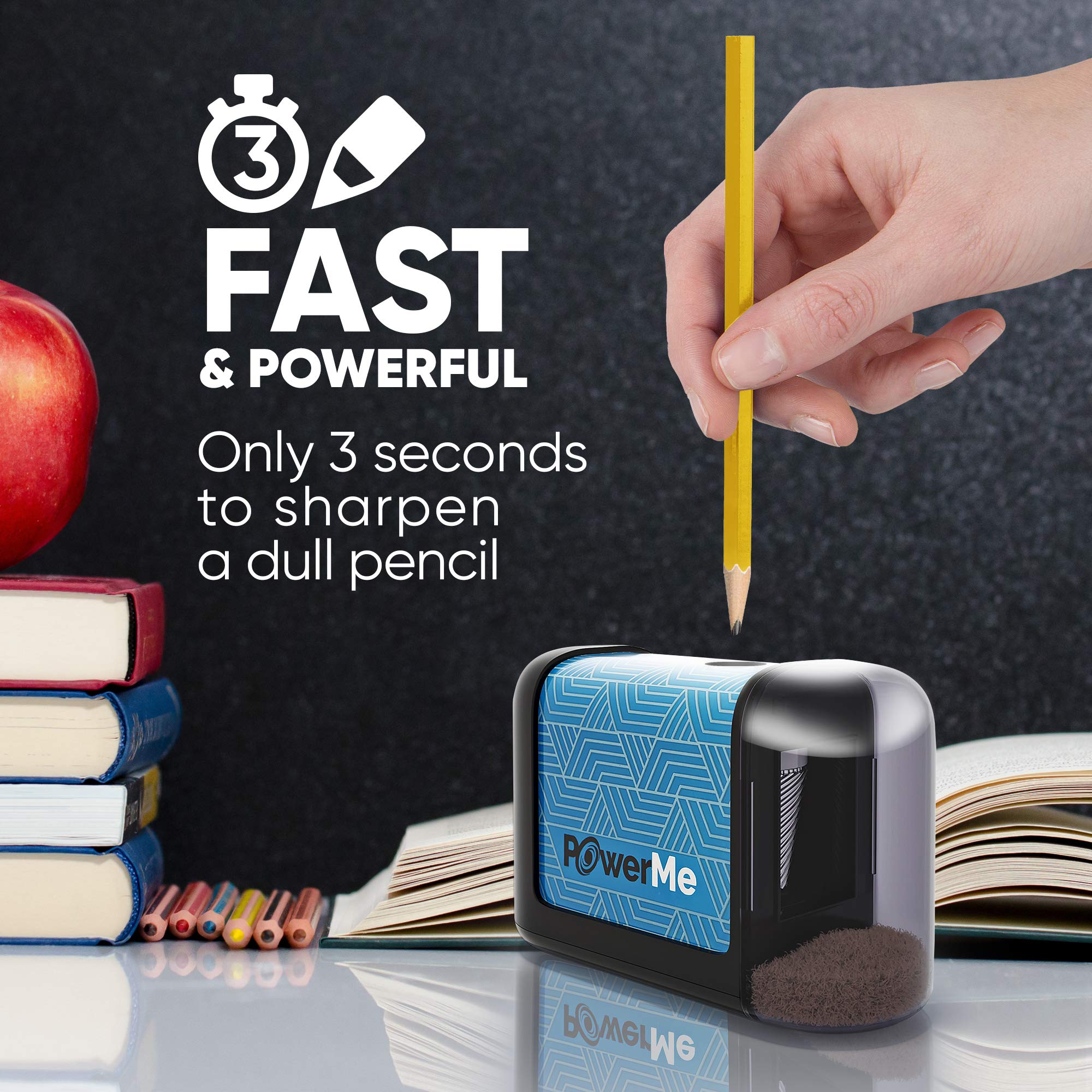 POWERME Battery-Operated Electric Pencil Sharpener for Kids, School, Home, Office - For No. 2 Pencils and Colored Pencils