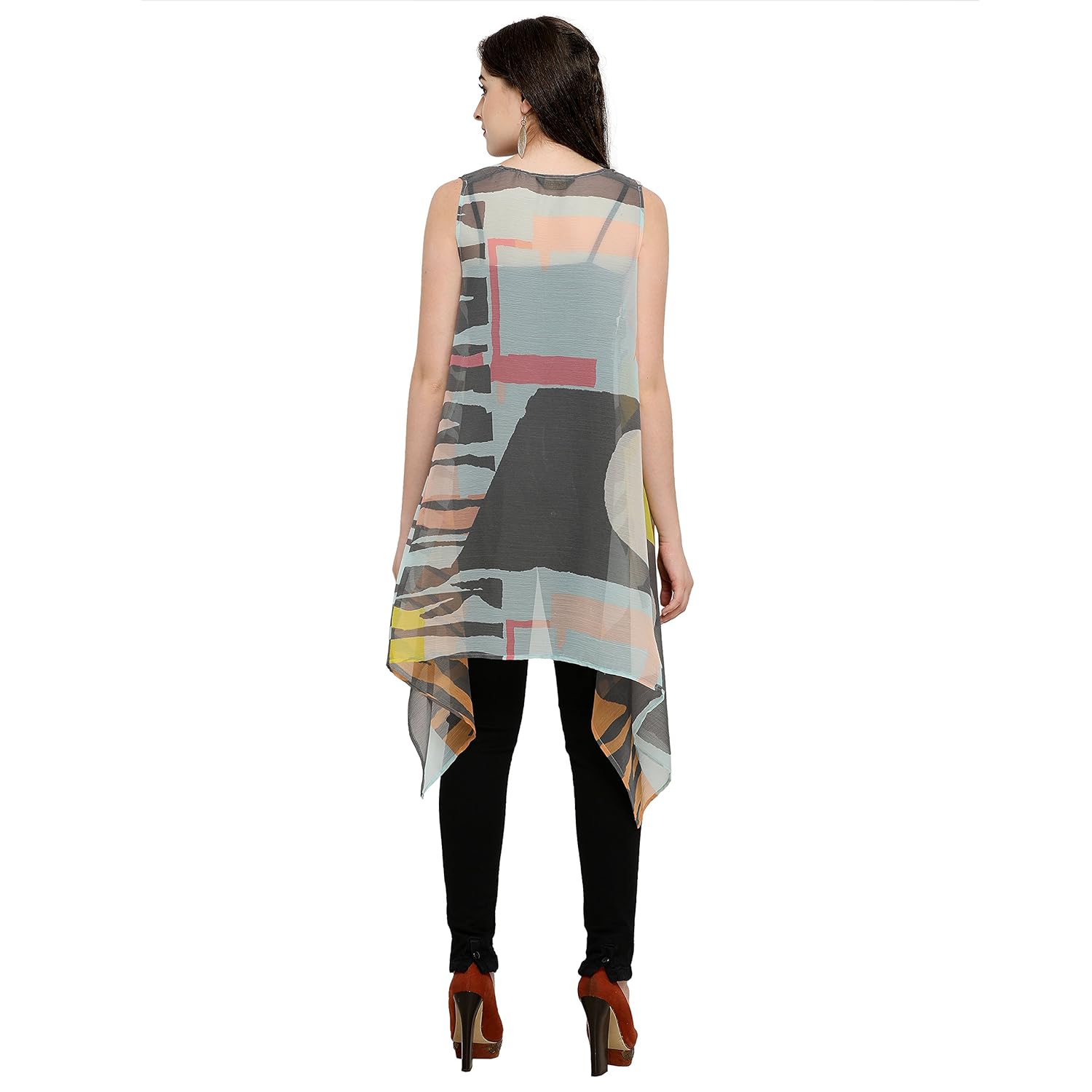 serein women's (multicoloured printed georgette sleeveless shrug/long jacket)