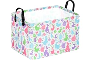 MAIZMZ Easter Storage Basket Eggs Bunny Flower Cube Kids Waterproof Storage Bins Organizer,Foldable Closet Shelf Baskets with handles for Women,Nursery Hamper Toy Gifts Box,Room Decorations