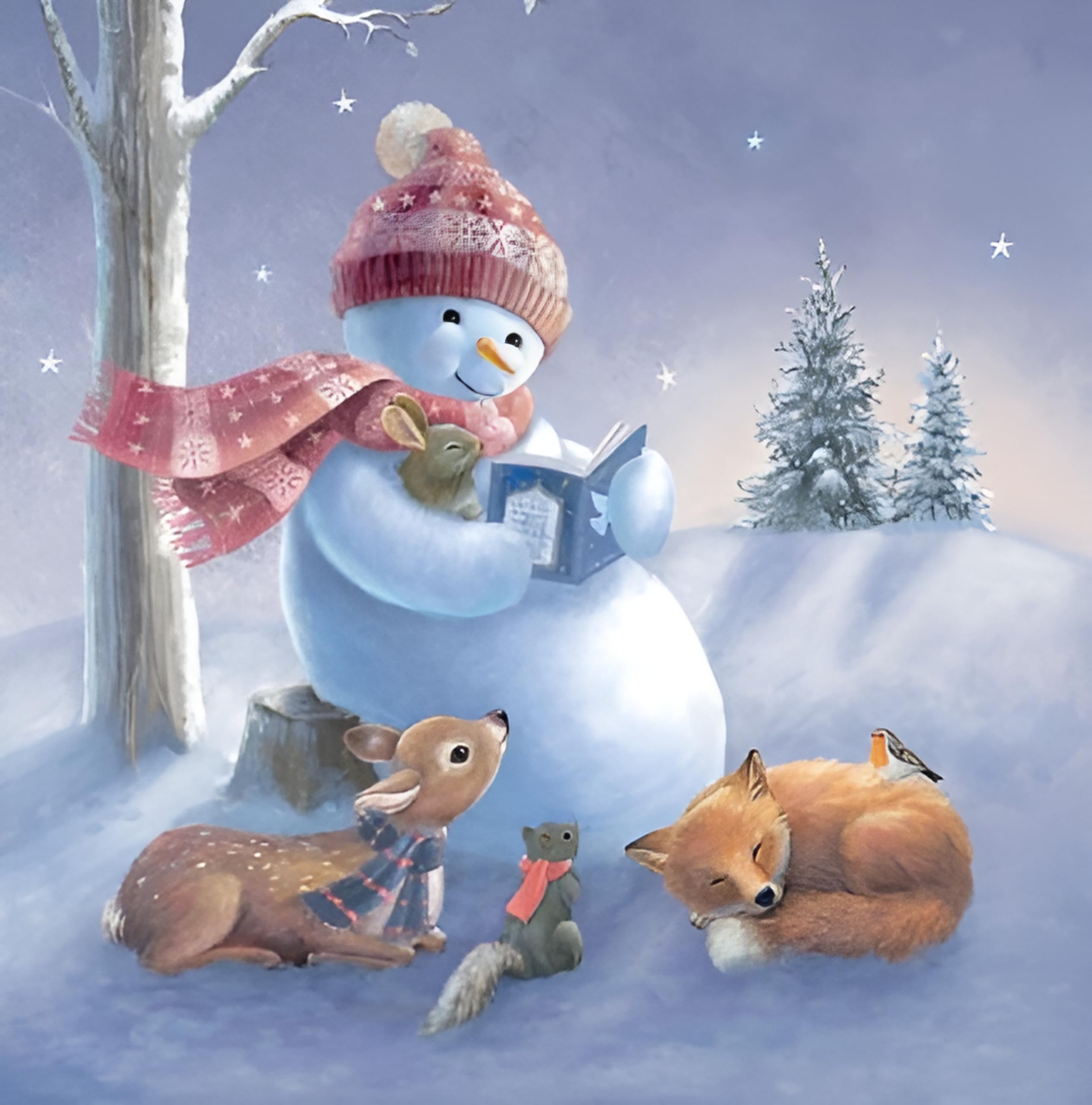 Noel Tatt Charity Christmas Cards Pack of 10 - Charity Christmas Cards with Artistic Reading Snowman and Animals Design - Eco-Friendly Xmas Cards Multipack with Envelopes