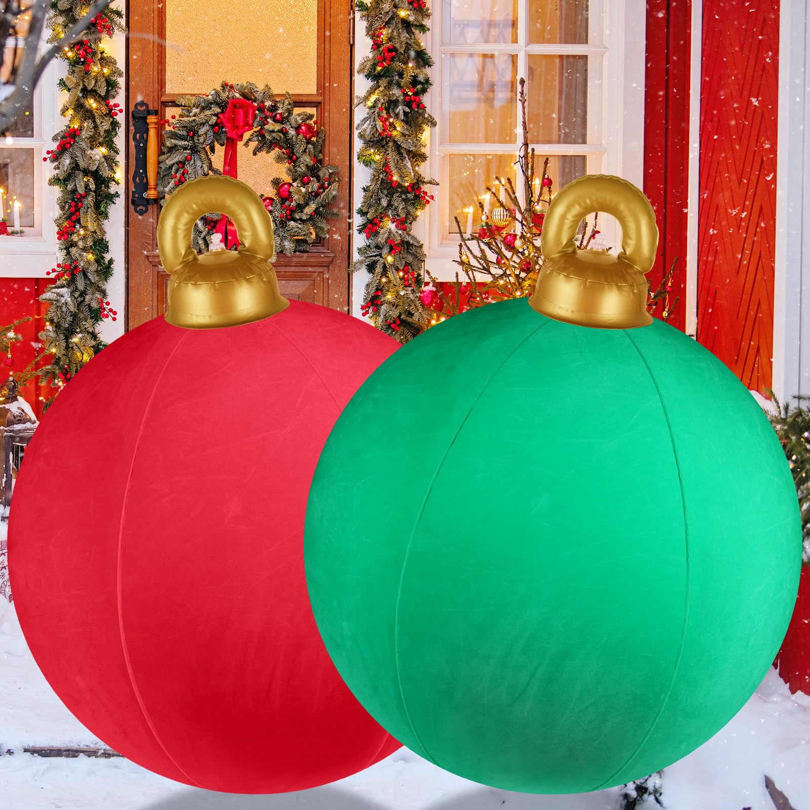 Photo 1 of [Velvet] Inflatable Ornaments Balls Outdoor 2Pcs - 24 Inch Large Inflatable Christmas Ornaments, Reusable Blow Up Christmas Ornaments, Inflatable Christmas Balls Decorations for Yard | Tree | Indoor