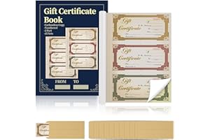 45 Sets Gift Certificate Book Vintage 2 Part Carbonless Duplicate with Kraft Envelopes and Serial Numbers for Small Business 