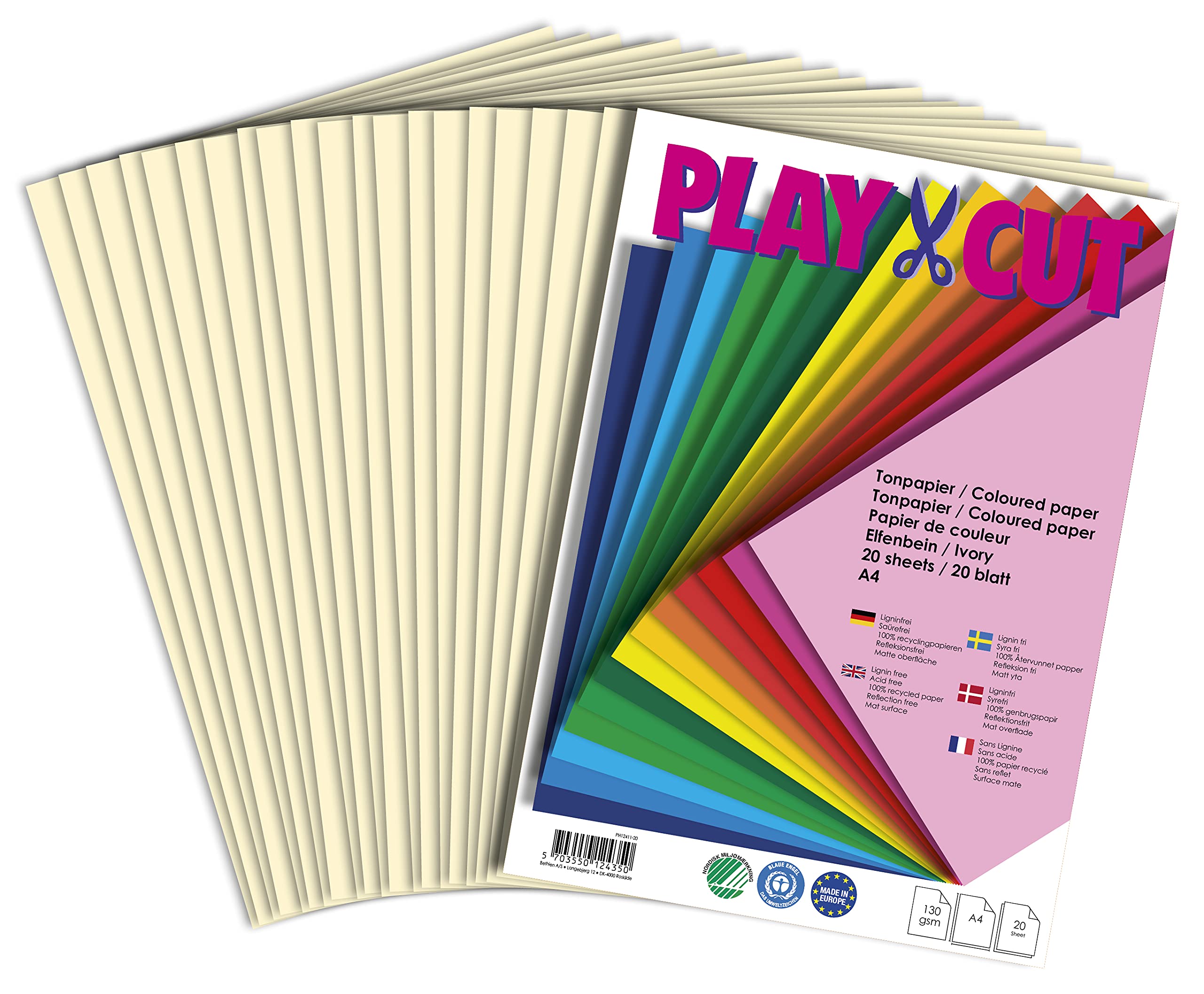 Play-Cut Coloured Paper A4 Ivory (130 g/m²) | 20 Sheets DIN A4 Paper for Crafts Printing | Thick Printable Craft Paper Set and Printer Paper A4 | Premium Coloured Drawing Paper & Craft Paper